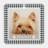 白モダン黒パタ市松模様にーンPet Photo メタルオーナメント (正面)