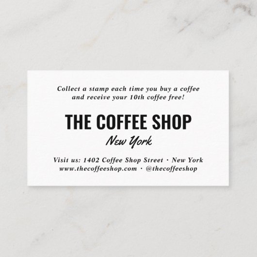 白モダン黒プレーンシンプルコーヒーショップ ロイヤリティカード (裏面)