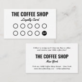白モダン黒プレーンシンプルコーヒーショップ ロイヤリティカード (正面/裏面)