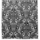 白モダン黒ペイズリーオングレー シャワーカーテン (正面)