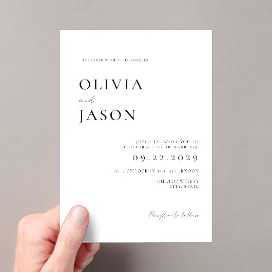 白モダン黒ミニマル結婚の アクリル招待状 (インサイチュ (ポータブル))