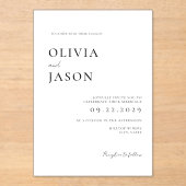 白モダン黒ミニマル結婚の アクリル招待状 (正面)