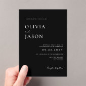白モダン黒ミニマル結婚の アクリル招待状 (インサイチュ (ポータブル))