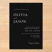 白モダン黒ミニマル結婚の アクリル招待状 (正面)