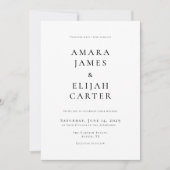 白モダン黒ミニマル結婚の 招待状 (正面)