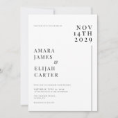 白モダン黒ミニマル結婚の 招待状 (正面)