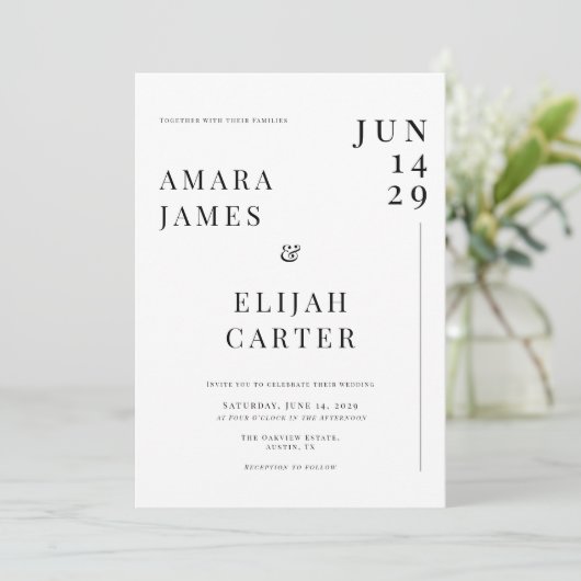 白モダン黒ミニマル結婚の 招待状 (スタンド正面)