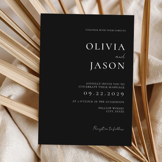 白モダン黒ミニマル結婚の 招待状