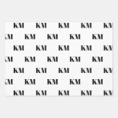 白モダン黒モノグラカスタムムイニシャルパターン ラッピングペーパーシート (正面3)
