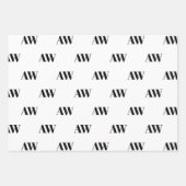 白モダン黒モノグラカスタムムイニシャルパターン ラッピングペーパーシート (正面2)