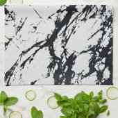 白モダン黒ユニーク大理石模様 キッチンタオル (折り畳み)