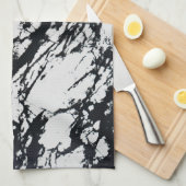 白モダン黒ユニーク大理石模様 キッチンタオル (四つ折り)