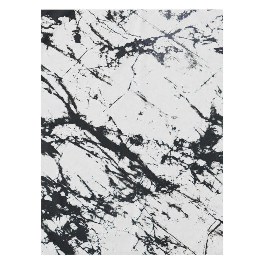 白モダン黒ユニーク大理石模様 テーブルクロス (正面)