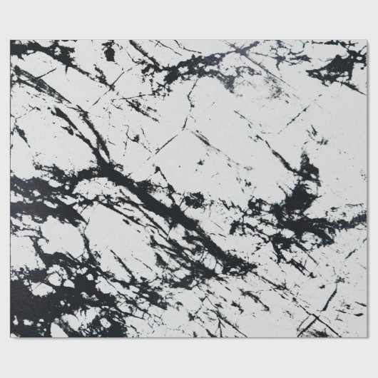白モダン黒ユニーク大理石模様 ラッピングペーパー (フラット)