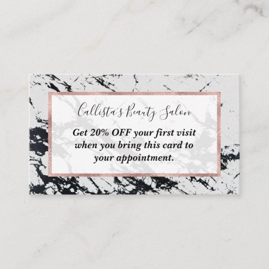 白モダン黒ユニーク大理石模様 割引カード (正面)