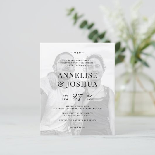 白モダン黒写真結婚式招待状 (スタンド正面)