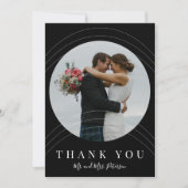 白モダン黒写真結婚 サンキューカード (正面)