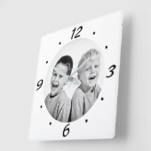 白モダン黒写真 スクエア壁時計 (傾斜)