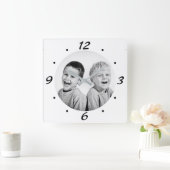 白モダン黒写真 スクエア壁時計 (ホーム)