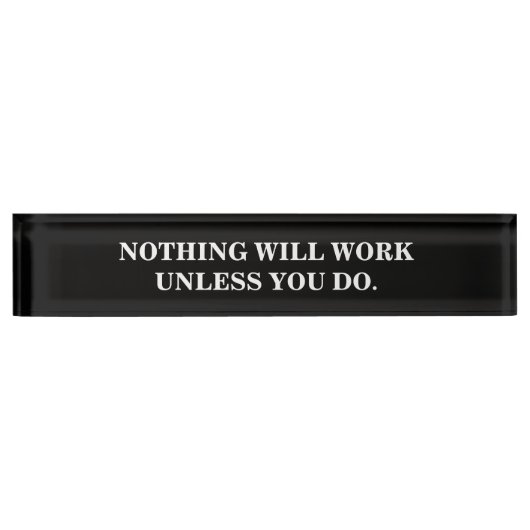 白モダン黒印やる気を起こさせる象 デスクネームプレート (正面)