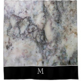 白モダン黒大理石モノグラム シャワーカーテン (正面)