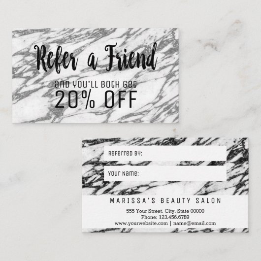 白モダン黒大理石紹介カード 紹介カード (正面/裏面)