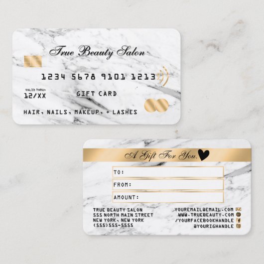 白モダン黒大理石金ゴールドギフトカード 名刺 (正面/裏面)