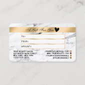 白モダン黒大理石金ゴールドギフトカード 名刺 (裏面)