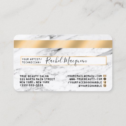 白モダン黒大理石金ゴールドクレジット 名刺 (裏面)