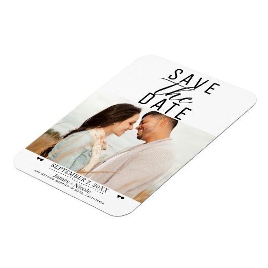 白モダン黒日付の写結婚真を保存 マグネット (左側)