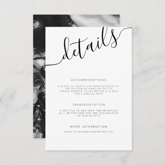 白モダン黒書道の結婚詳細 エンクロージャーカード (正面/裏面)