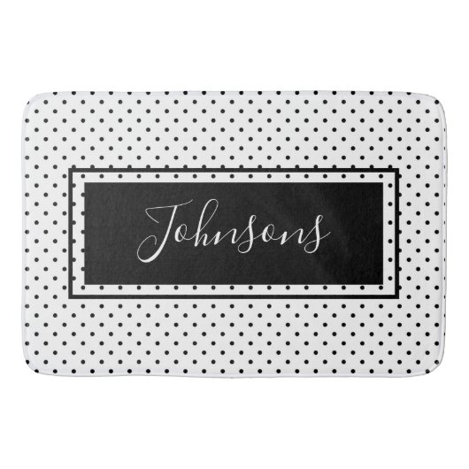 白モダン黒水玉模様  バスマット (正面)