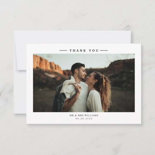 白モダン黒結婚写真 サンキューカード (正面)