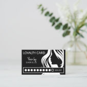 白モダン黒美しいサロンロイヤリティパンチ 名刺 (スタンド正面)