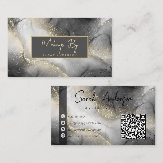 白モダン黒金ゴールドグリッター 名刺 (正面/裏面)