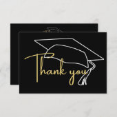 白モダン黒金ゴールド卒業サンキューカー サンキューカード (正面/裏面)
