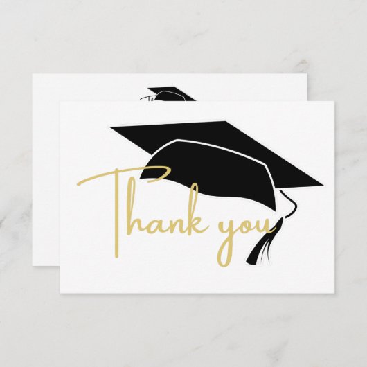白モダン黒金ゴールド卒業 サンキューカード (正面/裏面)