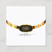 白モダン黒金ゴールド(イニシャルとダイヤモンド) スクエア名刺 (正面)