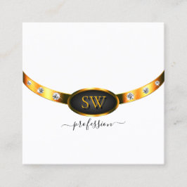 白モダン黒金ゴールド(イニシャルとダイヤモンド) スクエア名刺