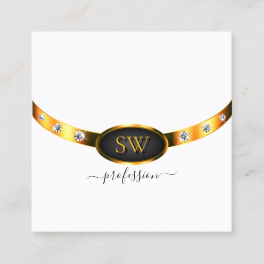 白モダン黒金ゴールド(イニシャルとダイヤモンド) スクエア名刺 (正面)