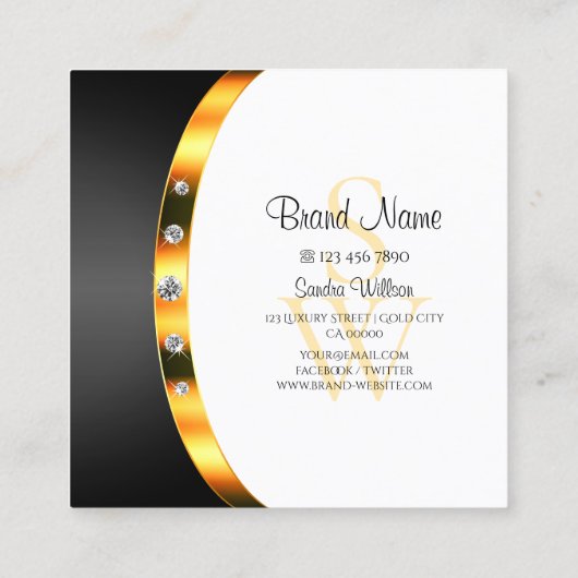 白モダン黒金ゴールド(イニシャルとダイヤモンド) スクエア名刺 (裏面)