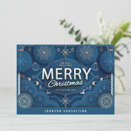 白モダン黒雪雪のクリスマス シーズンカード (スタンド正面)