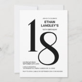 白モダン黒18th誕生日パーティー 招待状 (正面)