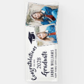 白モダン黒2枚フォト卒業バナー 横断幕 (縦)