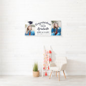 白モダン黒2枚フォト卒業バナー 横断幕 (インサイチュ)