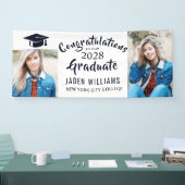 白モダン黒2枚フォト卒業バナー 横断幕 (トレードショー)