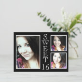 白モダン黒3枚スイート16 招待状 (スタンド正面)