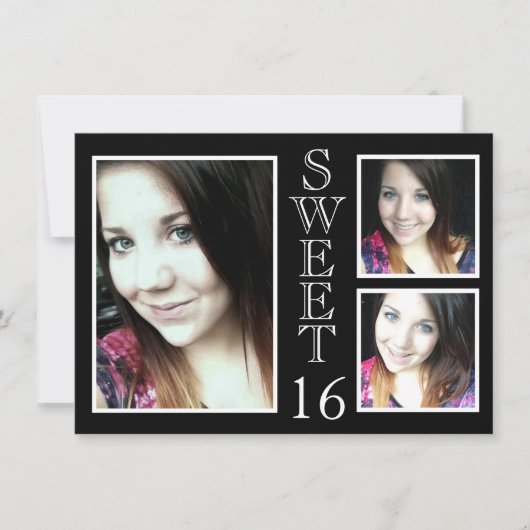 白モダン黒3枚スイート16 招待状 (正面)