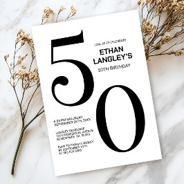 白モダン黒50歳の誕生日パーティー 招待状