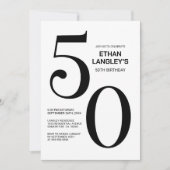 白モダン黒50歳の誕生日パーティー 招待状 (正面)